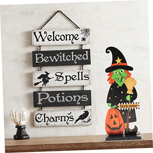 Halloween Adornment Halloween Witch Pumpkin Ornament Wooden Signs Wooden Decor Artificiales para Wrapped Hanging Ornament Halloween Tabletop Ornament Halloween Wooden Craft Autumn