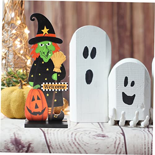 Halloween Adornment Halloween Witch Pumpkin Ornament Wooden Signs Wooden Decor Artificiales para Wrapped Hanging Ornament Halloween Tabletop Ornament Halloween Wooden Craft Autumn