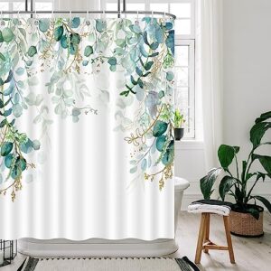 qoqibu sage green shower curtain for bathroom with 12 hooks, waterproof enhanced shower curtains with eucalyptus leaf plant pattern, floral shower curtain inspired by nature for decoratin-72 x72