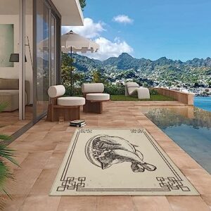 Indoor/Outdoor Area Rug Thanksgiving Turkey Retro Lines Border Carpet for Patio/Backyard/Porch/Deck, Sketch Black Food Camping RV Rugs Mat Water Absorb Non-Shedding Home Floor Pad-4'x6'