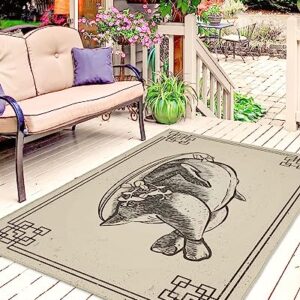 Indoor/Outdoor Area Rug Thanksgiving Turkey Retro Lines Border Carpet for Patio/Backyard/Porch/Deck, Sketch Black Food Camping RV Rugs Mat Water Absorb Non-Shedding Home Floor Pad-4'x6'