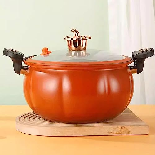 Multifunctional Plumpy Non-stick Micro Pressure Pot, 8L Pumpkin Non-stick Saucepan Coated with Healthy Medical Stone, Steam Boil Bleach Fry Integrated Miniature Pressure Cooker for Cooking (Orange)