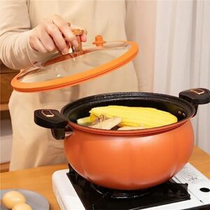 Multifunctional Plumpy Non-stick Micro Pressure Pot, 8L Pumpkin Non-stick Saucepan Coated with Healthy Medical Stone, Steam Boil Bleach Fry Integrated Miniature Pressure Cooker for Cooking (Orange)