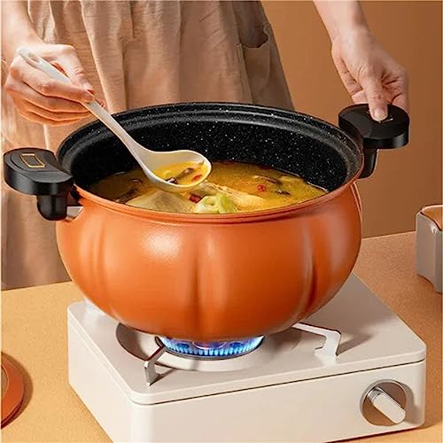 Multifunctional Plumpy Non-stick Micro Pressure Pot, 8L Pumpkin Non-stick Saucepan Coated with Healthy Medical Stone, Steam Boil Bleach Fry Integrated Miniature Pressure Cooker for Cooking (Orange)