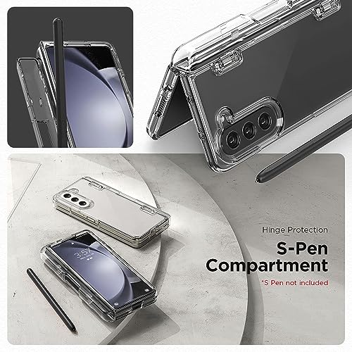 VRS DESIGN Phone Case for Galaxy Z Fold 5 5G Phone Case (2023)[Simpli Fit Crystal S], Premium Modern Slim Style Spring-Loaded Hinge Cover w/S Pen Compartment & Tempered Glass Screen Protector(Clear)