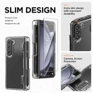 VRS DESIGN Phone Case for Galaxy Z Fold 5 5G Phone Case (2023)[Simpli Fit Crystal S], Premium Modern Slim Style Spring-Loaded Hinge Cover w/S Pen Compartment & Tempered Glass Screen Protector(Clear)