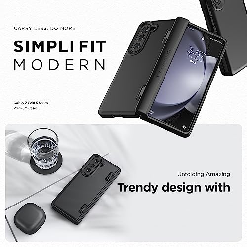 VRS DESIGN Phone Case for Samsung Galaxy Z Fold 5 5G (2023) [Simpli Fit Modern], Premium Modern Slim Style Spring-Loaded Hinge Cover Case with Tempered Glass Screen Protector (Matte Black)