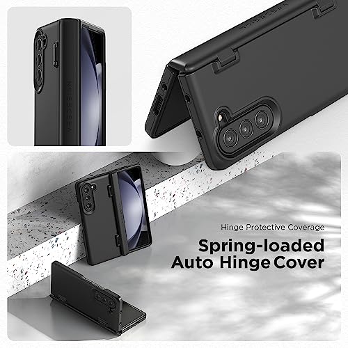 VRS DESIGN Phone Case for Samsung Galaxy Z Fold 5 5G (2023) [Simpli Fit Modern], Premium Modern Slim Style Spring-Loaded Hinge Cover Case with Tempered Glass Screen Protector (Matte Black)