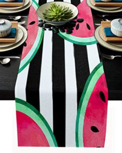 table runners cotton linens burlap dresser scarves table decor for kitchen dining room coffee table tropical fruit watermelon pink summer stripe black and white background 13"x70"