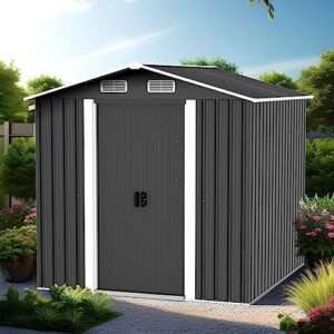 6×6ft storage shed,sheds & outdoor storage,double door outdoor storage shed with lock,anti-corrosion backyard shed,can be used as garden shed,tool shed,patio storage shed,bike shed,black