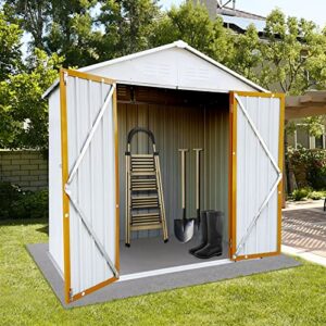 metal outdoor storage shed 6 x 4 ft, all weather metal shed with lockable door, tool shed outdoor storage for garden, patio, backyard, lawn (white and yellow)