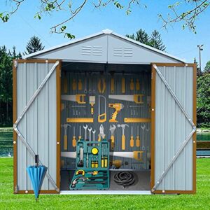 Metal Outdoor Storage Shed 6 x 4 FT, All Weather Metal Shed with Lockable Door, Tool Shed Outdoor Storage for Garden, Patio, Backyard, Lawn (White and Yellow)