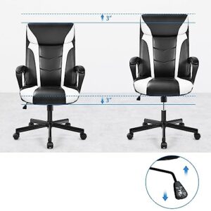 MARURY Modern Home Office Desk Chair, Office Chair Computer Desk Chair, Leather W/Padded Armrest White Chairs, for Home Office Make Up