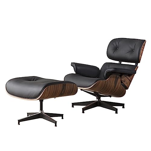 MARURY Modern Home Office Desk Chair, Single Sofa Chair Real Leather Lounge Chair Ergonomic Designed Desk Recliner Chair, for Home Office Make Up