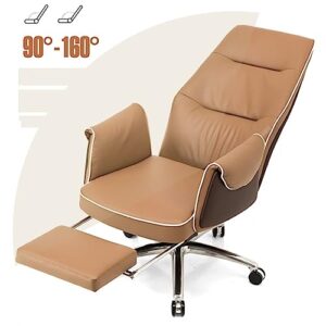 MARURY Big and Tall Office Chair,Modern Minimalist Leather Cowhide Boss Chair, Comfortable Sedentary, Ergonomic Learning Chair Chair for Home Office Make Up