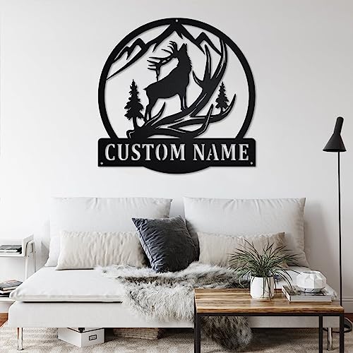 Metal Sign With Led Light Custom Elk Deer Metal Wall Art With LED Light, Personalized Elk Deer Name Sign Decoration For Room, Elk Deer Metal LED Decor,Custom Elk Deer