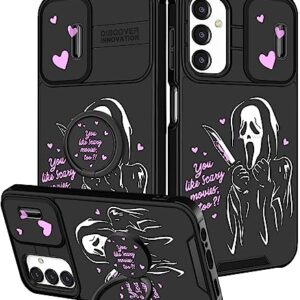 oqpa for Samsung Galaxy A13 5G Case Cute Cartoon Case with Camera Cover+Ring Holder for Women Girly Girls Boys Samsung A13 5G Kawaii Funny Cool Case for Galaxy A13 5G, Heart Skull