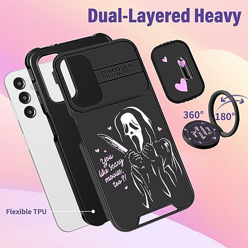 oqpa for Samsung Galaxy A13 5G Case Cute Cartoon Case with Camera Cover+Ring Holder for Women Girly Girls Boys Samsung A13 5G Kawaii Funny Cool Case for Galaxy A13 5G, Heart Skull