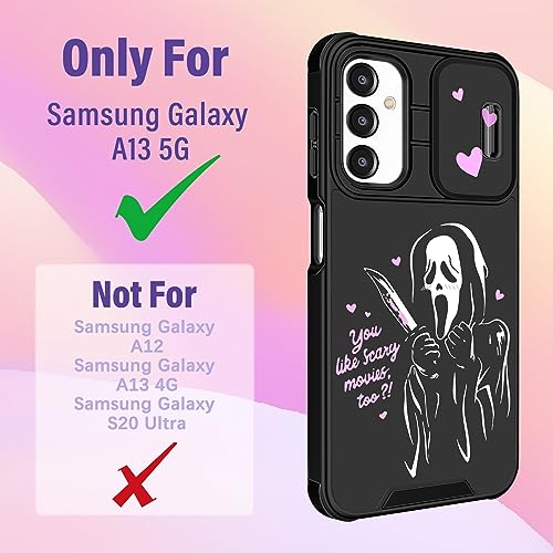 oqpa for Samsung Galaxy A13 5G Case Cute Cartoon Case with Camera Cover+Ring Holder for Women Girly Girls Boys Samsung A13 5G Kawaii Funny Cool Case for Galaxy A13 5G, Heart Skull