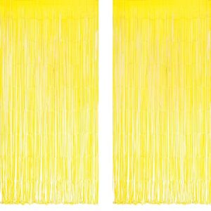 yellow streamers party backdrop - greatril foil fringe for sunflower/bee/pineapple/lemon/truck/race birthday party decoration - 3.2ft x 8.2ft - 2 packs
