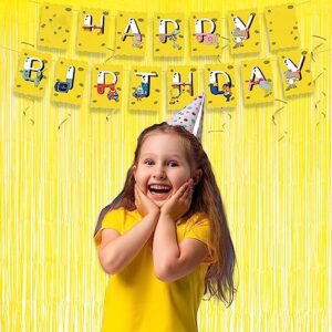 Yellow Streamers Party Backdrop - GREATRIL Foil Fringe for Sunflower/Bee/Pineapple/Lemon/Truck/Race Birthday Party Decoration - 3.2ft X 8.2ft - 2 Packs