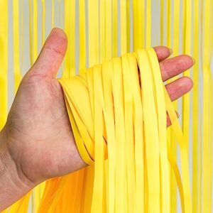 Yellow Streamers Party Backdrop - GREATRIL Foil Fringe for Sunflower/Bee/Pineapple/Lemon/Truck/Race Birthday Party Decoration - 3.2ft X 8.2ft - 2 Packs