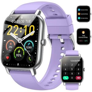 smart watch(answer/make call), 1.85" smartwatch for men women ip68 waterproof, 100+ sport modes, fitness activity tracker, heart rate sleep monitor, pedometer, smart watches for android ios, purple