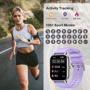 Smart Watch(Answer/Make Call), 1.85" Smartwatch for Men Women IP68 Waterproof, 100+ Sport Modes, Fitness Activity Tracker, Heart Rate Sleep Monitor, Pedometer, Smart Watches for Android iOS, Purple