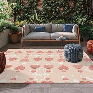 JasmineM Pink Heart Pattern Outdoor Rug Mats, Waterproof Outdoor Plastic Straw Rug 4'x6' for Patio, Thanksgiving Indoor Outdoor Area Rug for Front Door, Deck, Picnic, Porch, Balcony