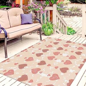 JasmineM Pink Heart Pattern Outdoor Rug Mats, Waterproof Outdoor Plastic Straw Rug 4'x6' for Patio, Thanksgiving Indoor Outdoor Area Rug for Front Door, Deck, Picnic, Porch, Balcony