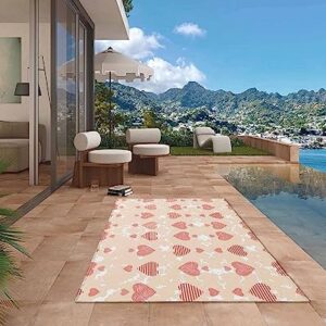 JasmineM Pink Heart Pattern Outdoor Rug Mats, Waterproof Outdoor Plastic Straw Rug 4'x6' for Patio, Thanksgiving Indoor Outdoor Area Rug for Front Door, Deck, Picnic, Porch, Balcony