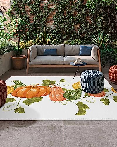 Outdoor Rug Carpet Indoor Area-Rug Thanksgiving Autumn Pumpkin Washable High Traffic Bedroom Kitchen Mat Backyard Patio Porch Rug, 4 X 6