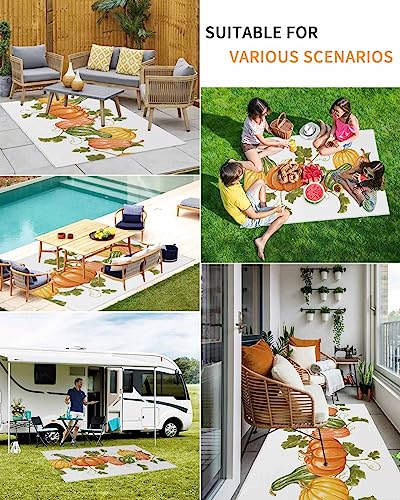 Outdoor Rug Carpet Indoor Area-Rug Thanksgiving Autumn Pumpkin Washable High Traffic Bedroom Kitchen Mat Backyard Patio Porch Rug, 4 X 6