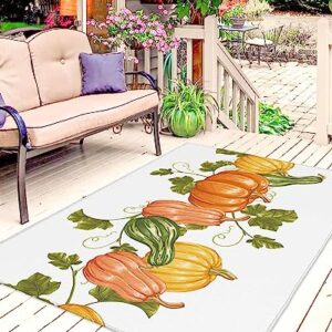 Outdoor Rug Carpet Indoor Area-Rug Thanksgiving Autumn Pumpkin Washable High Traffic Bedroom Kitchen Mat Backyard Patio Porch Rug, 4 X 6