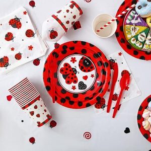 Sumind 200 Pcs Ladybug Party Supplies Ladybug Balloons Ladybug Party Tableware Happy Birthday Banner Dots Tablecloth Cups Straws Napkins for Kids Adults Birthday Decorations (Multicolor,54 x 107 inch)