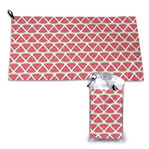 nibbuns 2023 watermelon print,camping absorbent towels,watermelons slice in watercolors,quick dry for outdoor traveling sports,pvc bag with carabiner,pink white,horizontal pattern