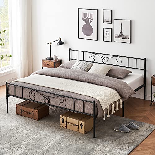 IDEALHOUSE King Size Metal Bed Frame Metal with Headboard and Footboard,14 Inch Black King Metal Bed Platform with Storage,Mattress Foundation,No Box Spring Needed,Easy Assembly (King)