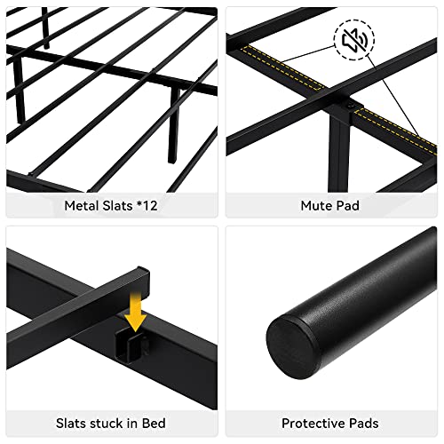 IDEALHOUSE King Size Metal Bed Frame Metal with Headboard and Footboard,14 Inch Black King Metal Bed Platform with Storage,Mattress Foundation,No Box Spring Needed,Easy Assembly (King)