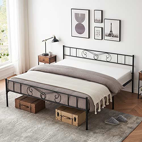 IDEALHOUSE King Size Metal Bed Frame Metal with Headboard and Footboard,14 Inch Black King Metal Bed Platform with Storage,Mattress Foundation,No Box Spring Needed,Easy Assembly (King)