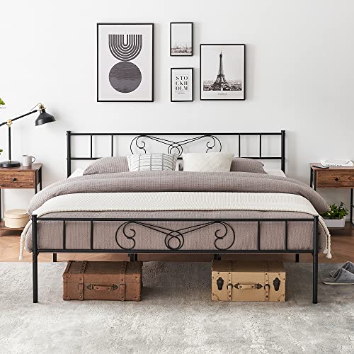 IDEALHOUSE King Size Metal Bed Frame Metal with Headboard and Footboard,14 Inch Black King Metal Bed Platform with Storage,Mattress Foundation,No Box Spring Needed,Easy Assembly (King)