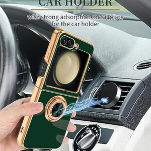 Dinick Compatible for Samsung Galaxy Z Flip 5 Case with Ring Holder Kickstand [with Magnetic] Soft TPU Shockproof Electroplated Protective Phone Case for Galaxy Z Flip 5 Green