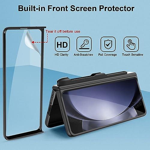 GOHHME for Samsung Galaxy Z Fold 5 Case with Magnetic Hinge Protection S Pen Holder Built-in Screen Protector Adjustable Stand, Camera Protection & Luxury Shockproof Thin Hard PC Cover (Black)