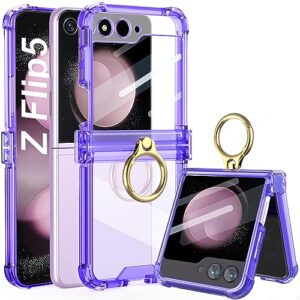 gohhme for samsung galaxy z flip 5 case tpu shockproof phone cover silm thin aesthetic clear phone cases rugged tough hard covers with ring stand and hinge protection (purple)