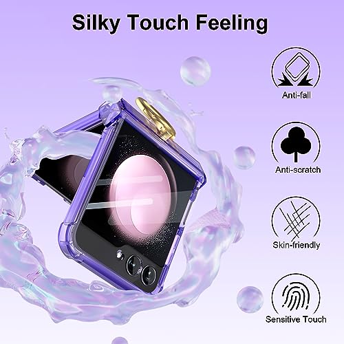 GOHHME for Samsung Galaxy Z Flip 5 Case TPU Shockproof Phone Cover Silm Thin Aesthetic Clear Phone Cases Rugged Tough Hard Covers with Ring Stand and Hinge Protection (Purple)