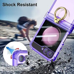 GOHHME for Samsung Galaxy Z Flip 5 Case TPU Shockproof Phone Cover Silm Thin Aesthetic Clear Phone Cases Rugged Tough Hard Covers with Ring Stand and Hinge Protection (Purple)