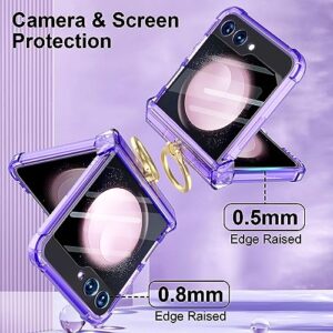 GOHHME for Samsung Galaxy Z Flip 5 Case TPU Shockproof Phone Cover Silm Thin Aesthetic Clear Phone Cases Rugged Tough Hard Covers with Ring Stand and Hinge Protection (Purple)