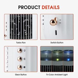 Mini Ac Unit - 400ml water tank Mini Portable Ac Unit - Portable Cooler with 3 wind speeds, 3 color light, Camping Ac for Home Bedroom Office Car