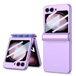 dootoo for samsung galaxy z flip 5 case magnetic hinge protection cover with screen protector all-inclusive shockproof case for galaxy z flip 5 (2023) (purple)