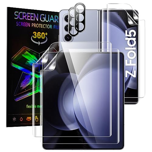 CENMASO [6-in-1] for Samsung Galaxy Z Fold 5 Screen Protector [2 Pack Inside & 2 Pack Front] & 2 Pack Tempered Glass Camera Lens Protector,HD Clear Soft Screen Protector, Case Friendly, Bubble Free