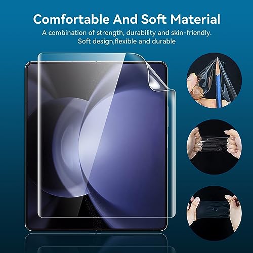 CENMASO [6-in-1] for Samsung Galaxy Z Fold 5 Screen Protector [2 Pack Inside & 2 Pack Front] & 2 Pack Tempered Glass Camera Lens Protector,HD Clear Soft Screen Protector, Case Friendly, Bubble Free